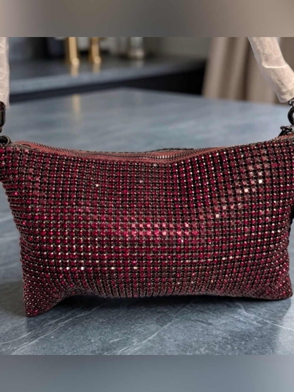 SOLD!!! Simply Vera Wang Burgundy Ombré Rhinestone Mini Baguette Bag NWT - Picture 7 of 10